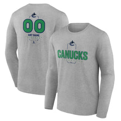 Vancouver Canucks Personalized Name & Number Midfielder Long Sleeve T-Shirt Gray