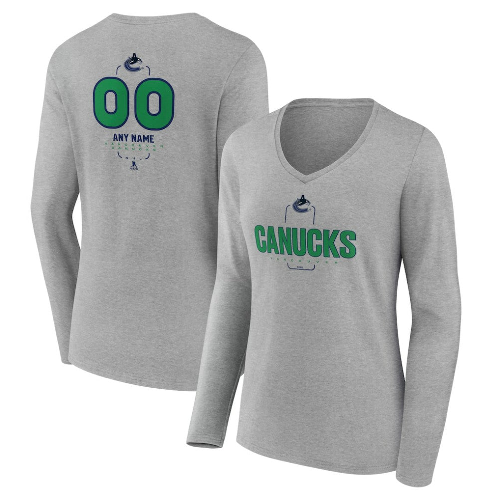 Vancouver Canucks Women's Personalized Name & Number Midfielder Long Sleeve V-Neck T-Shirt Gray