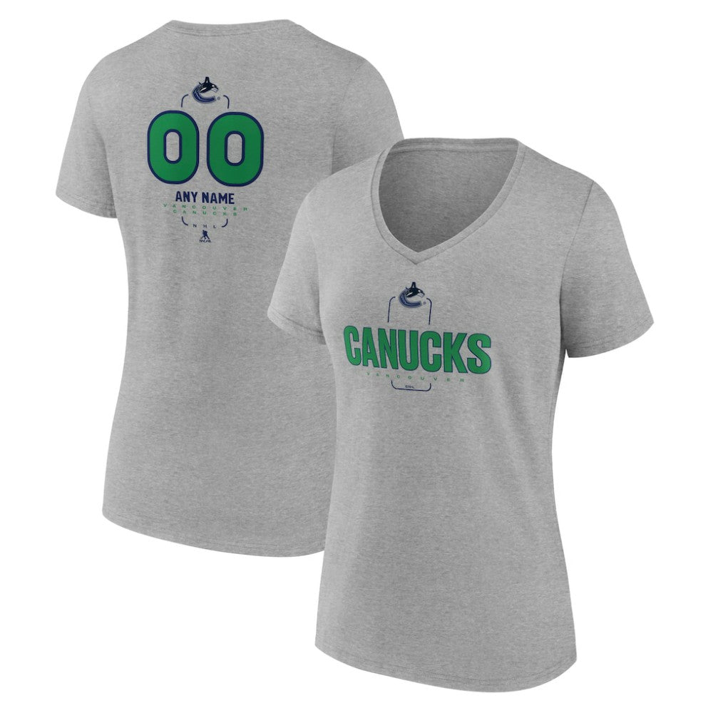 Vancouver Canucks Women's Personalized Name & Number Midfielder V-Neck T-Shirt Gray