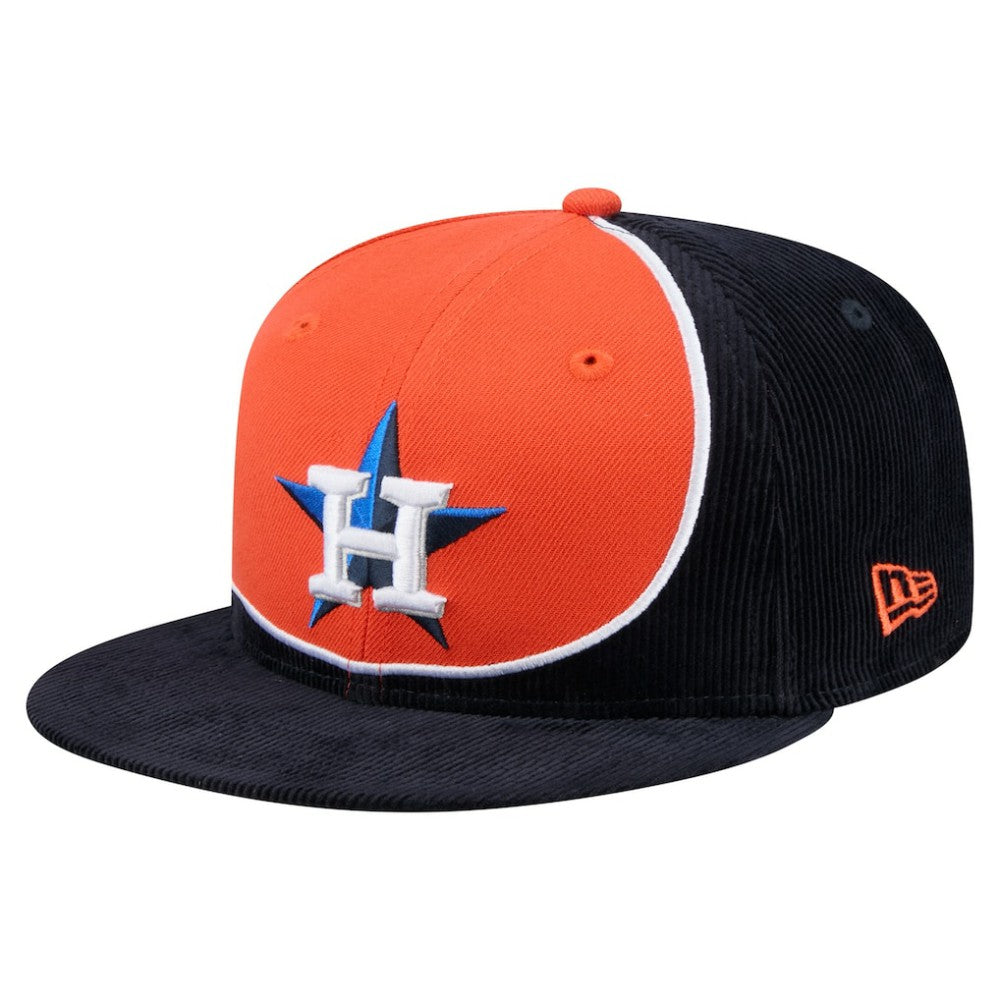 Houston Astros Retro Split Corduroy Snapback Hat Navy/Orange | New Era