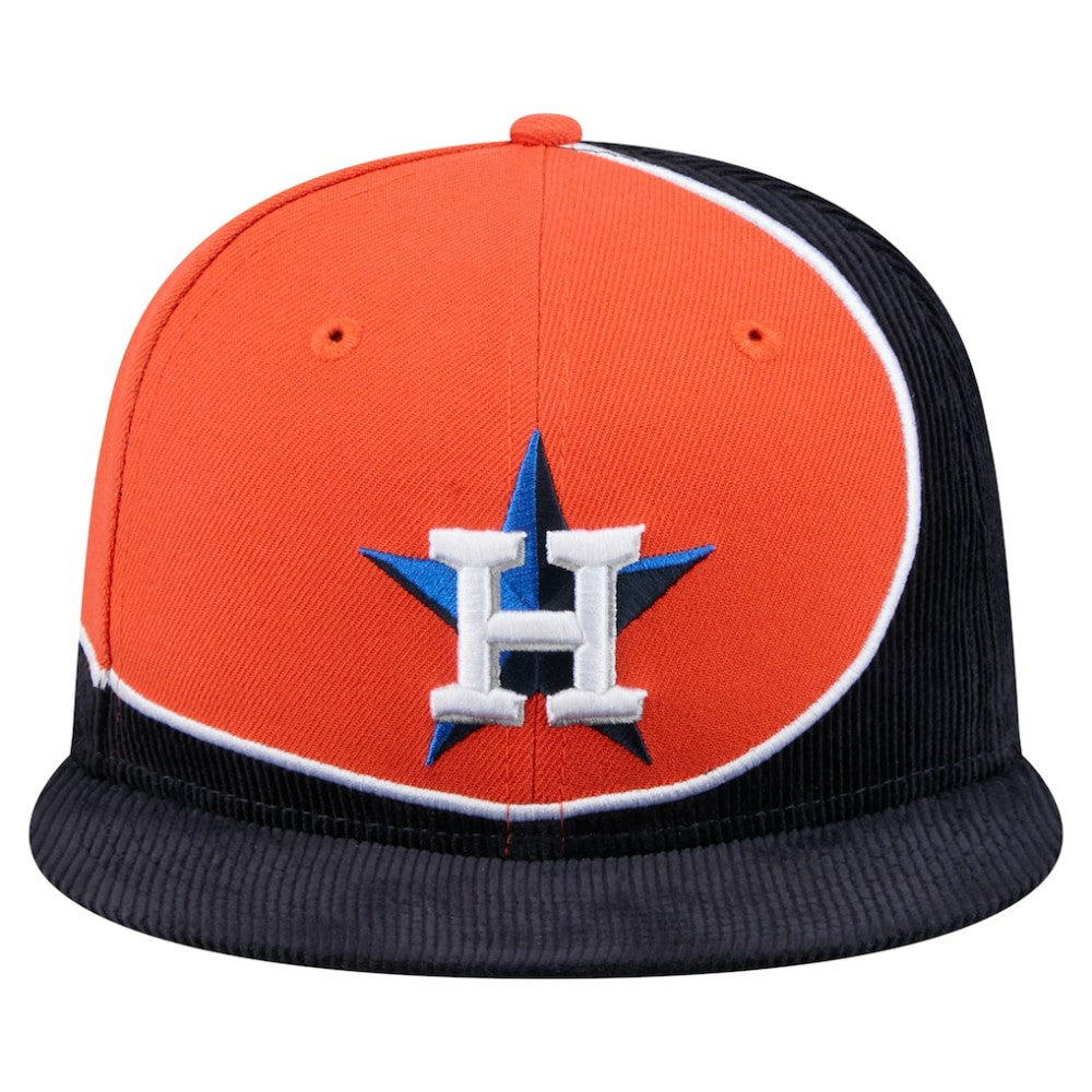 Houston Astros Retro Split Corduroy Snapback Hat Navy/Orange | New Era