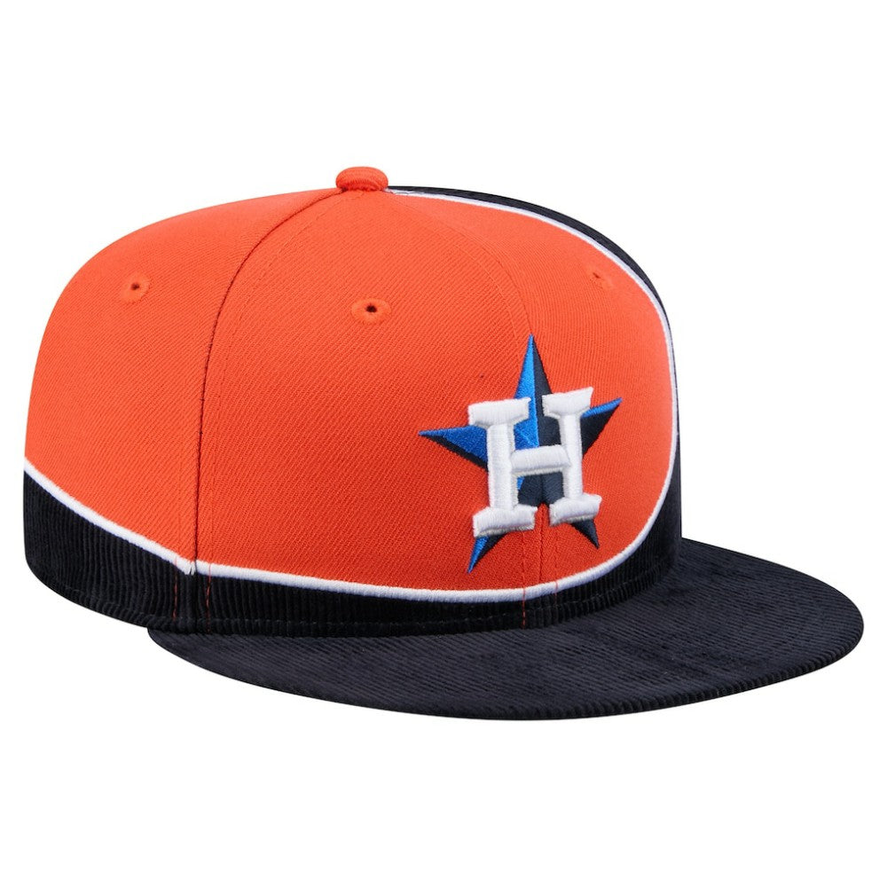 Houston Astros Retro Split Corduroy Snapback Hat Navy/Orange | New Era