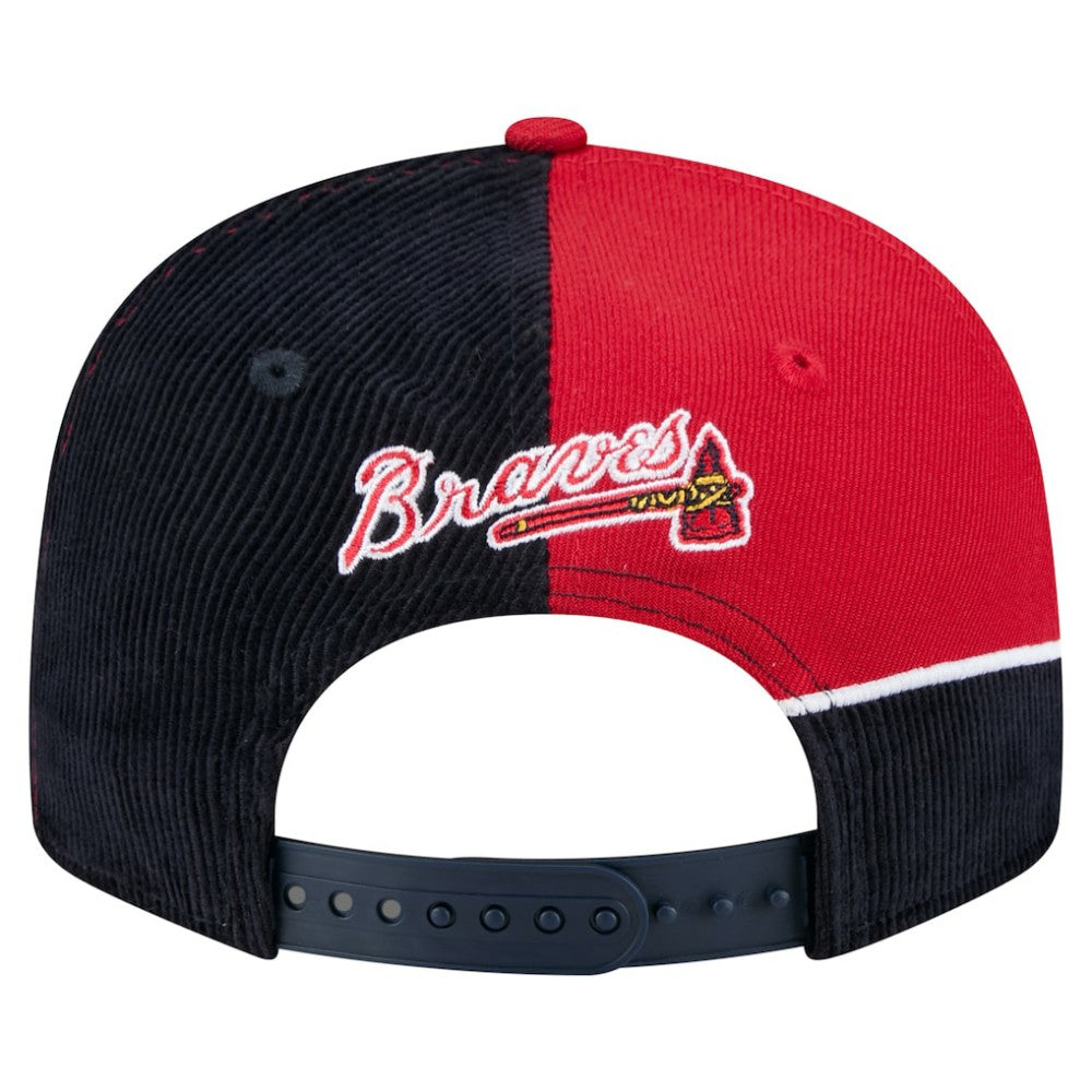 Atlanta Braves Retro Split Corduroy Snapback Hat Navy/Red | New Era