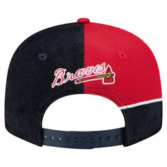 Atlanta Braves Retro Split Corduroy Snapback Hat Navy/Red | New Era