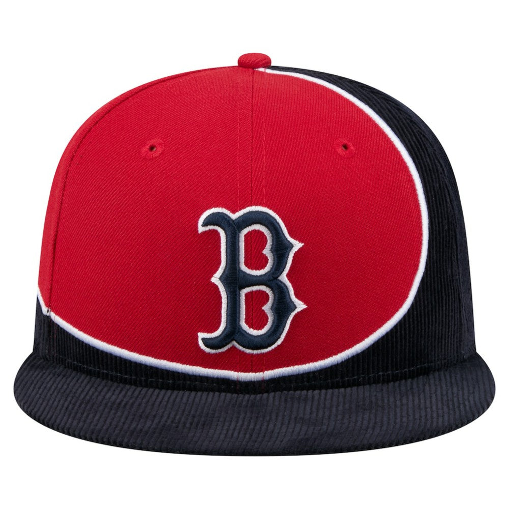 Boston Red Sox Retro Split Corduroy Snapback Hat Navy/Red | New Era