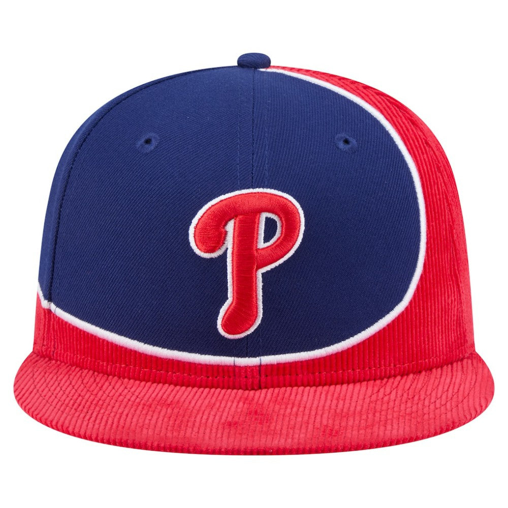 Philadelphia Phillies Retro Split Corduroy Snapback Hat Red/Royal | New Era