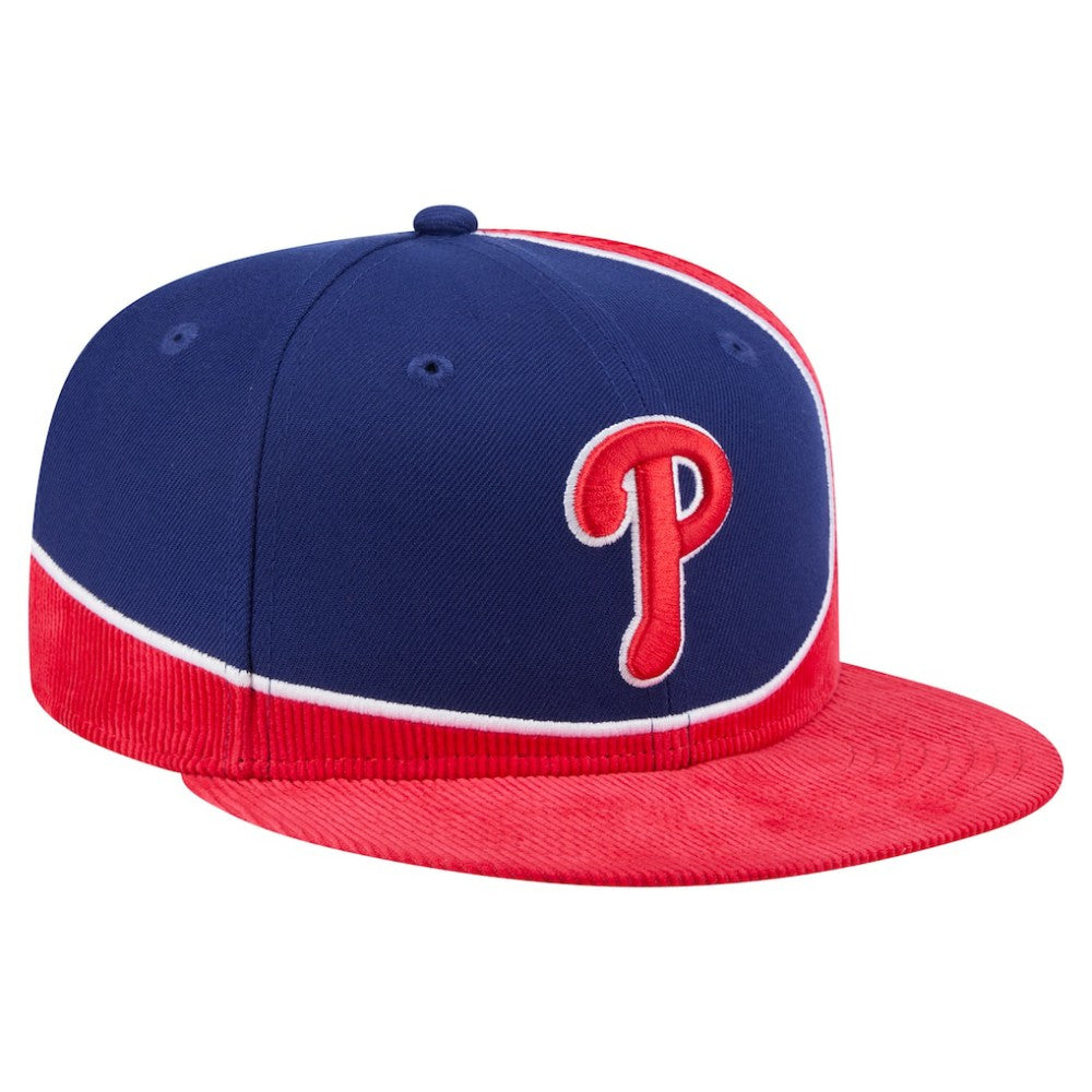 Philadelphia Phillies Retro Split Corduroy Snapback Hat Red/Royal | New Era