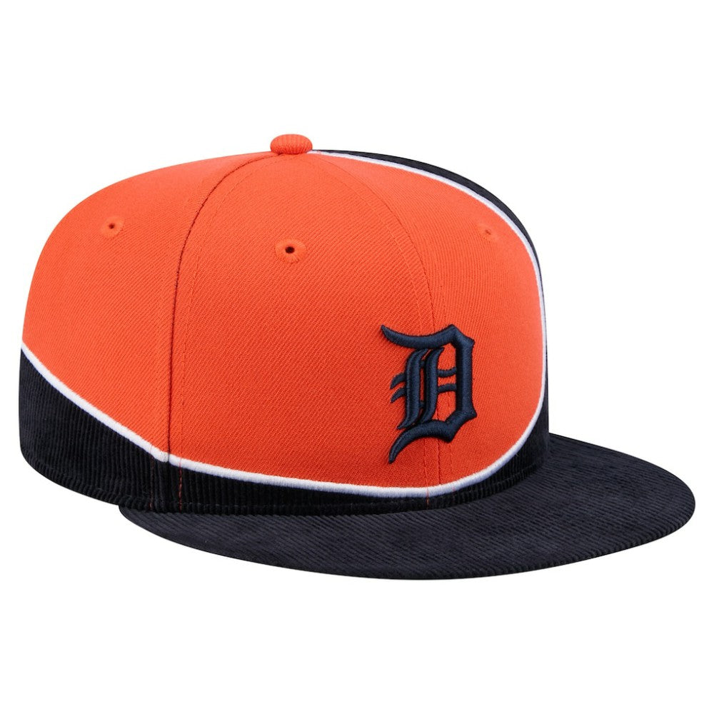 Detroit Tigers Retro Split Corduroy Snapback Hat Navy/Orange | New Era