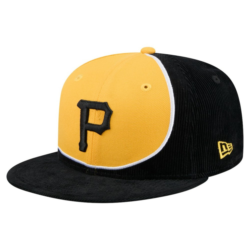 Pittsburgh Pirates Retro Split Corduroy Snapback Hat Black/Gold | New Era