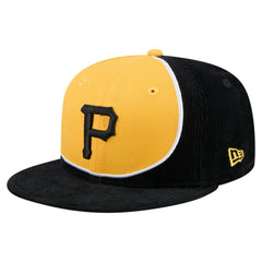 Pittsburgh Pirates Retro Split Corduroy Snapback Hat Black/Gold | New Era