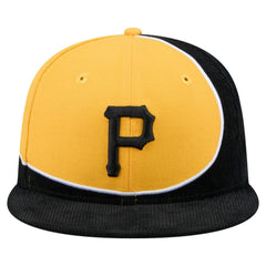 Pittsburgh Pirates Retro Split Corduroy Snapback Hat Black/Gold | New Era