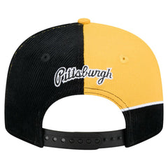 Pittsburgh Pirates Retro Split Corduroy Snapback Hat Black/Gold | New Era
