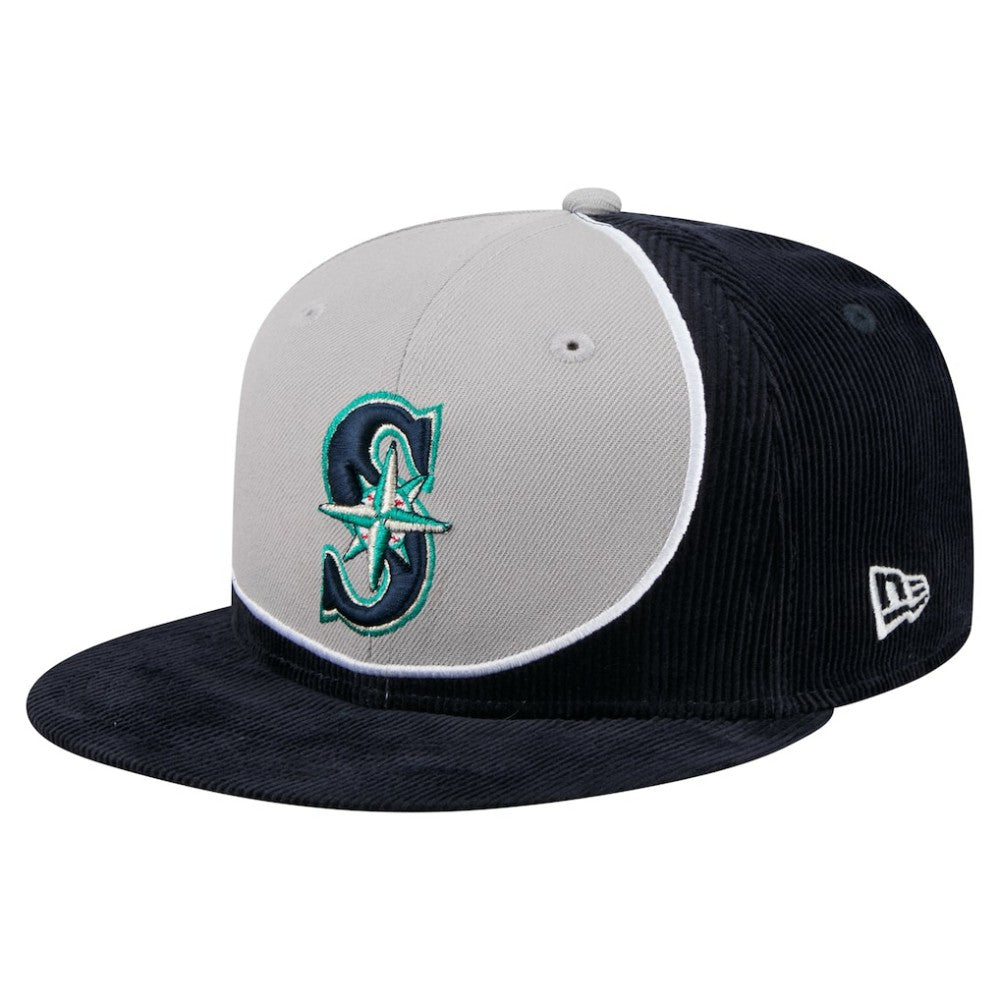 Seattle Mariners Retro Split Corduroy Snapback Hat Navy/Gray | New Era