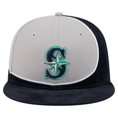 Seattle Mariners Retro Split Corduroy Snapback Hat Navy/Gray | New Era