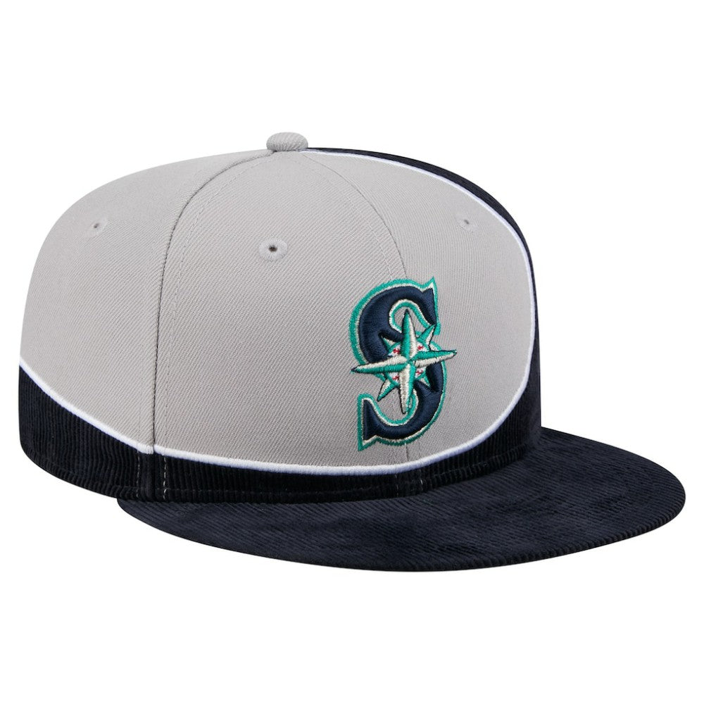 Seattle Mariners Retro Split Corduroy Snapback Hat Navy/Gray | New Era