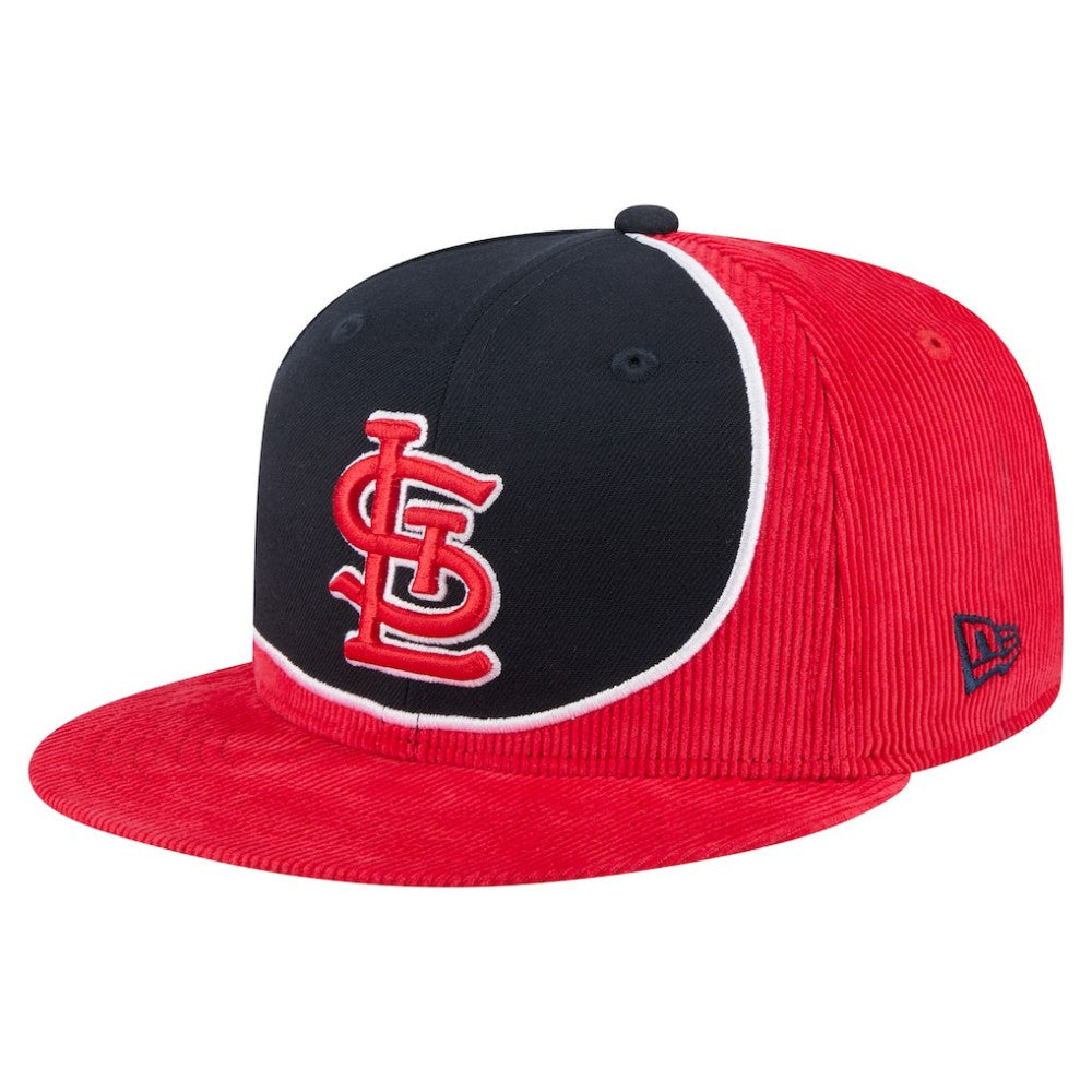 St. Louis Cardinals Retro Split Corduroy Snapback Hat Red/Navy | New Era
