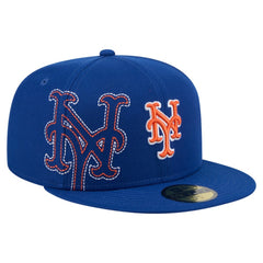 New York Mets Yarn Stitch 59FIFTY Fitted Hat Royal | New Era