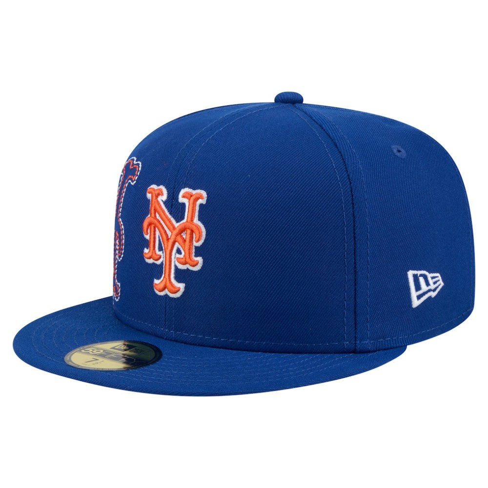 New York Mets Yarn Stitch 59FIFTY Fitted Hat Royal | New Era