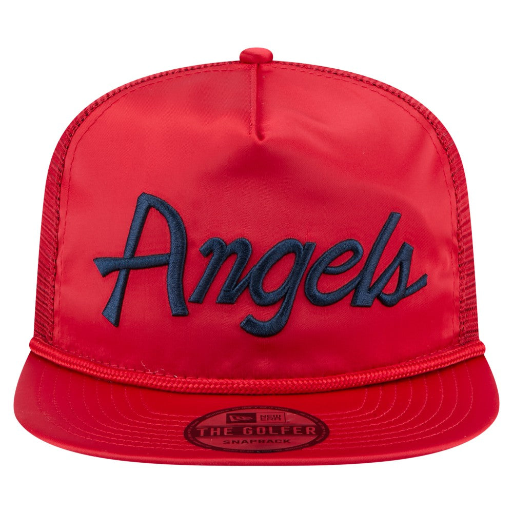 Los Angeles Angels Retro Satin Script Golfer Adjustable Hat Red | New Era