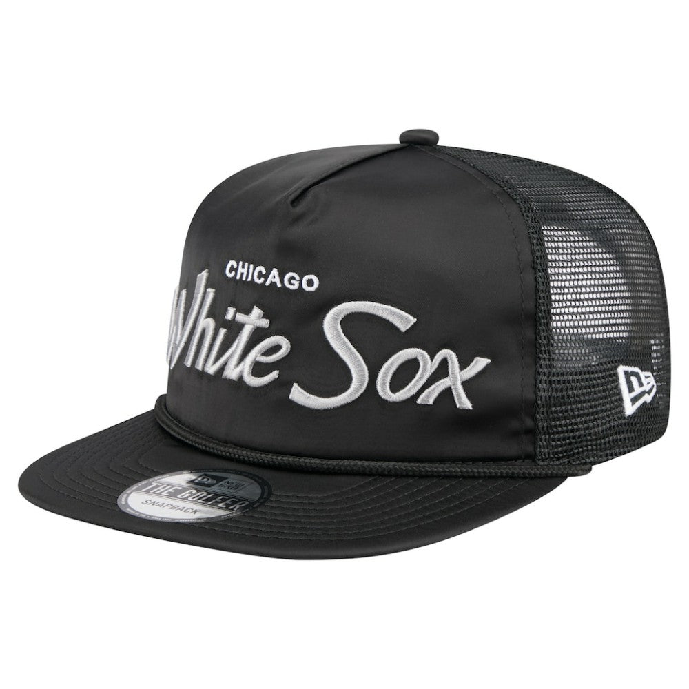 Chicago White Sox Retro Satin Script Golfer Adjustable Hat Black | New Era