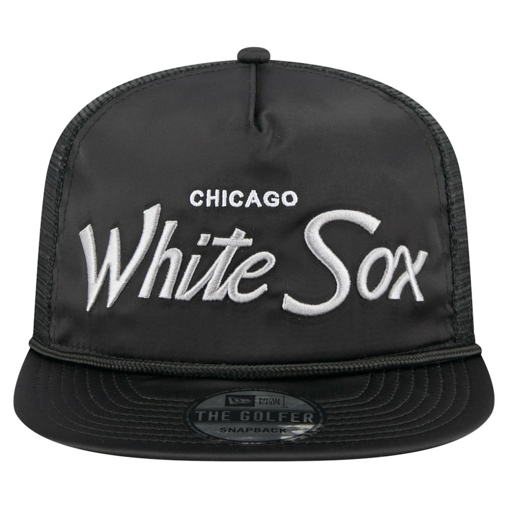 Chicago White Sox Retro Satin Script Golfer Adjustable Hat Black | New Era