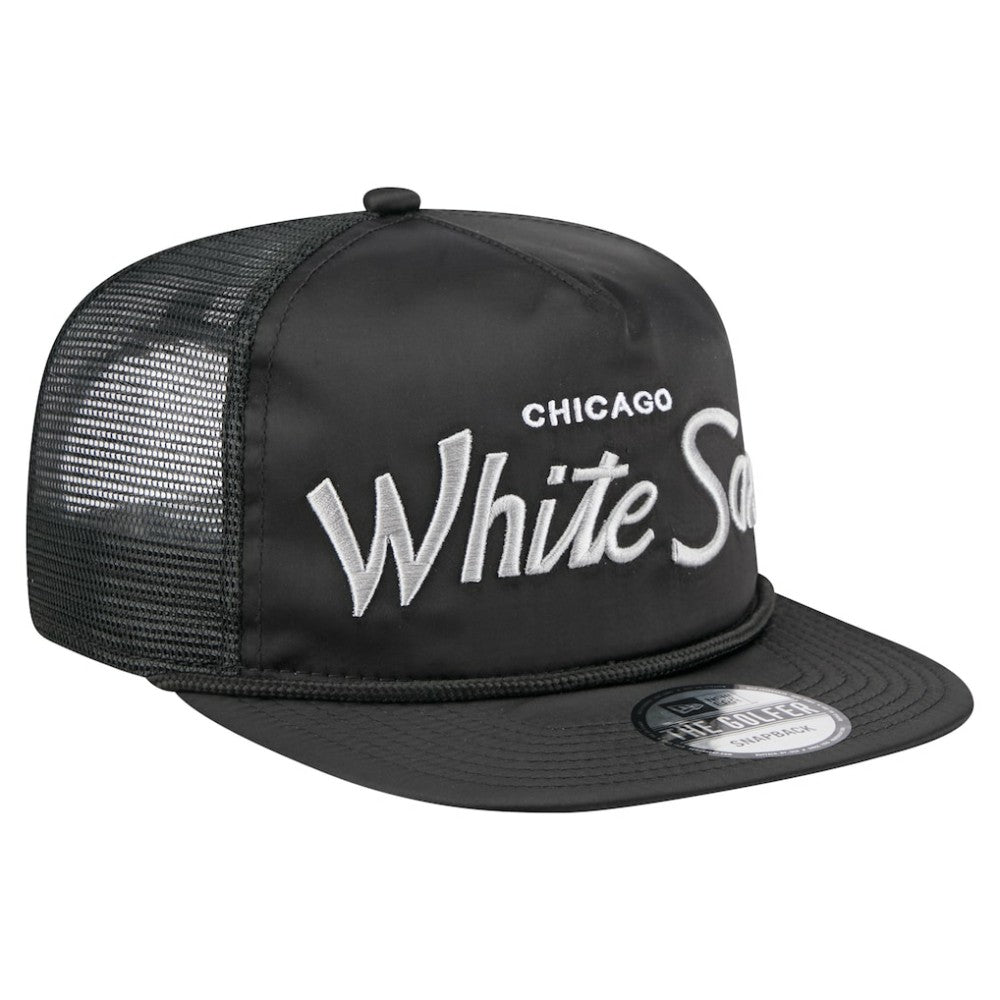 Chicago White Sox Retro Satin Script Golfer Adjustable Hat Black | New Era