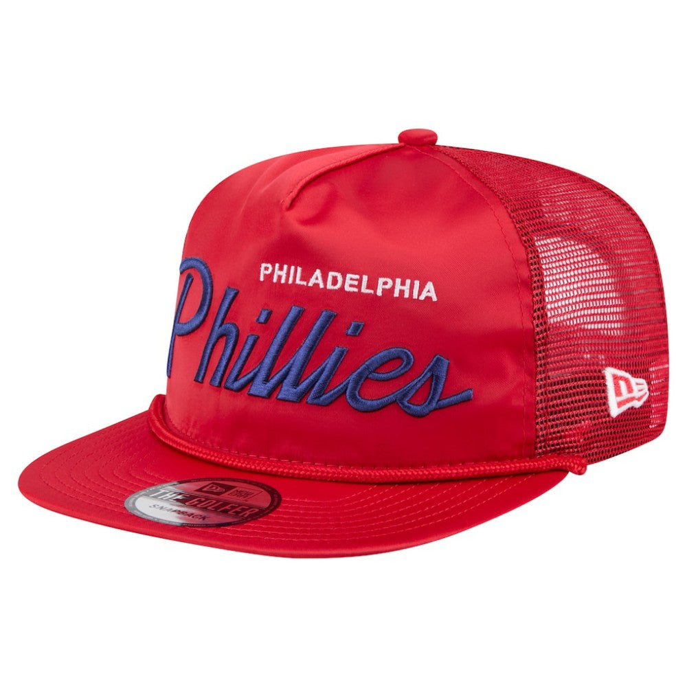Philadelphia Phillies Retro Satin Script Golfer Adjustable Hat Red | New Era