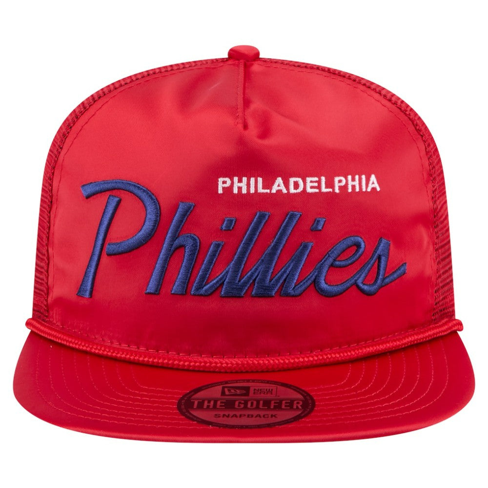 Philadelphia Phillies Retro Satin Script Golfer Adjustable Hat Red | New Era