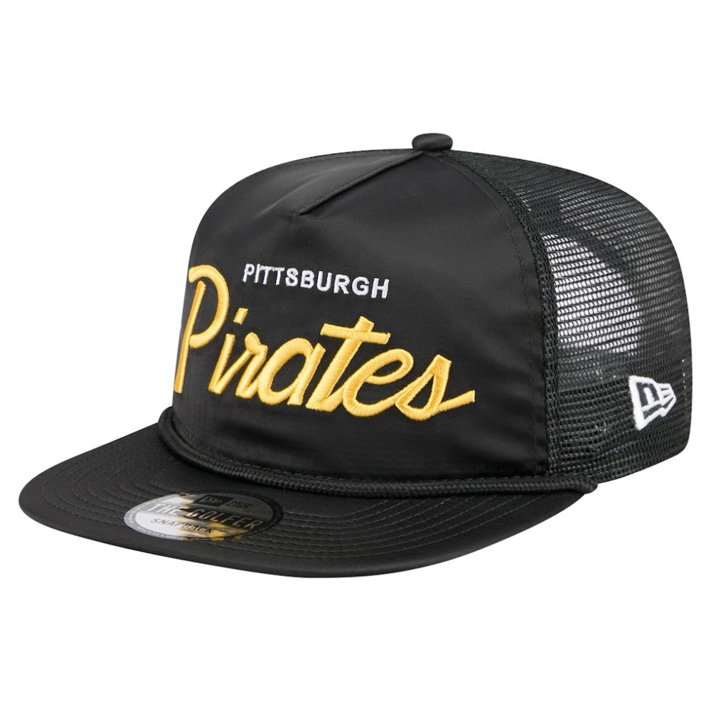 Pittsburgh Pirates Retro Satin Script Golfer Adjustable Hat Black | New Era