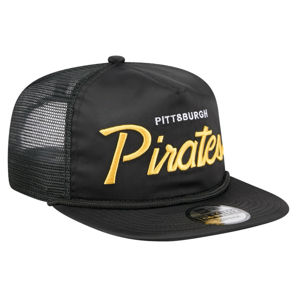 Pittsburgh Pirates Retro Satin Script Golfer Adjustable Hat Black | New Era