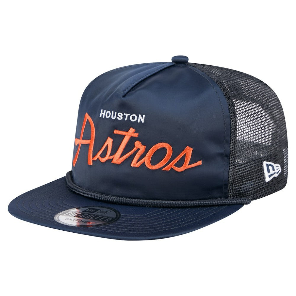 Houston Astros Retro Satin Script Golfer Adjustable Hat Navy | New Era