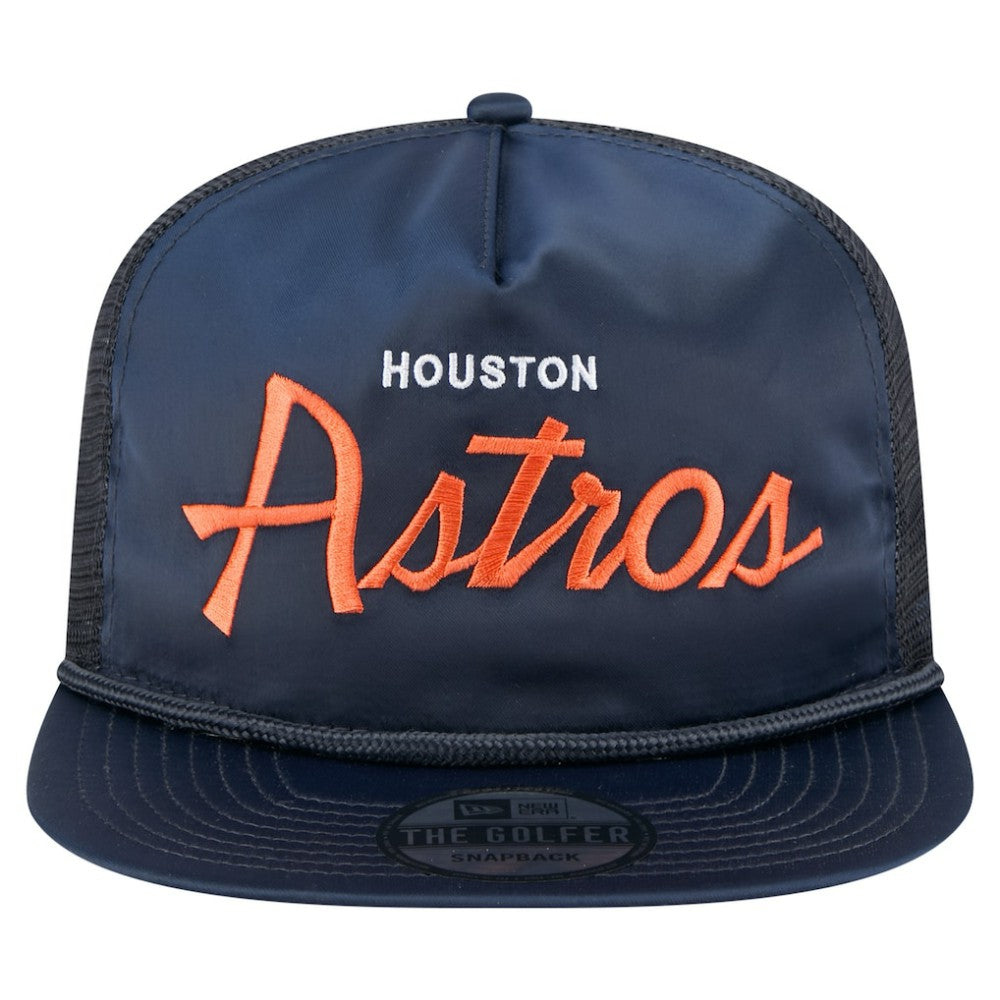 Houston Astros Retro Satin Script Golfer Adjustable Hat Navy | New Era