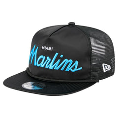 Miami Marlins Retro Satin Script Golfer Adjustable Hat Black | New Era