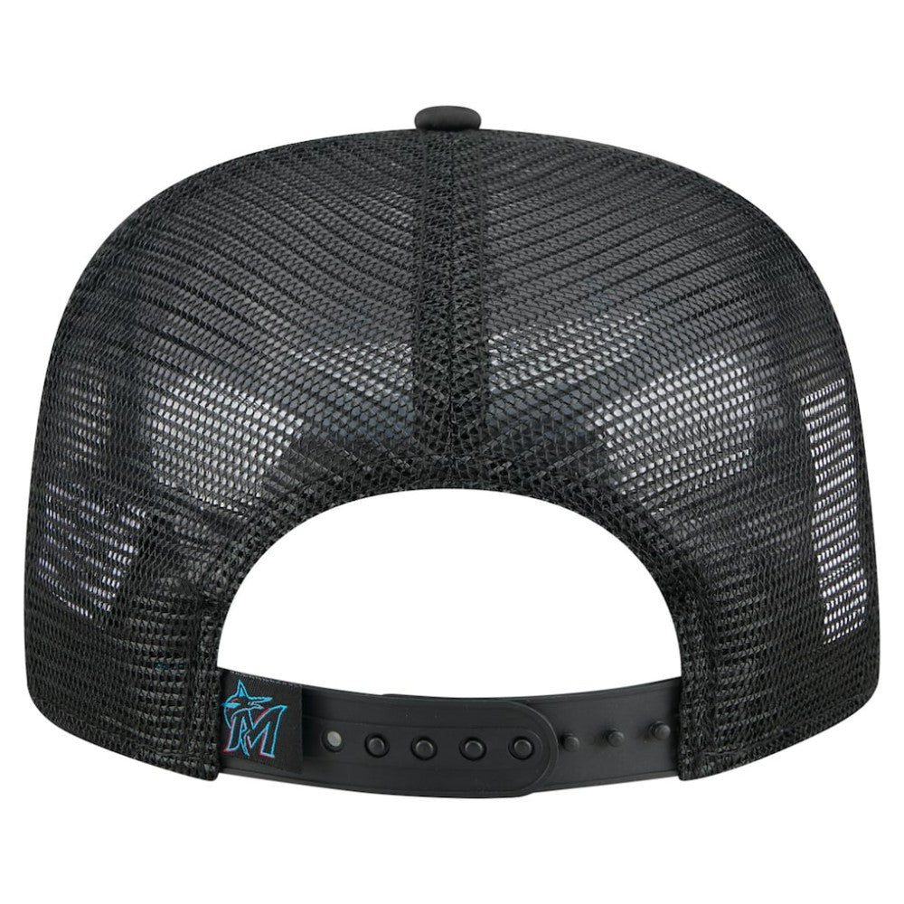 Miami Marlins Retro Satin Script Golfer Adjustable Hat Black | New Era