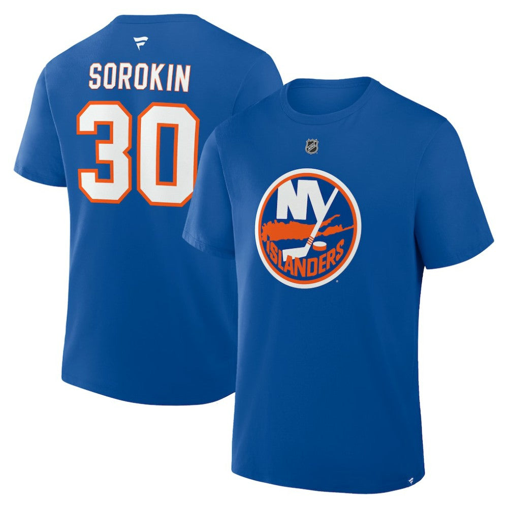 Ilya Sorokin New York Islanders Fanatics Authentic Stack Name & Number T-Shirt Royal