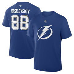 Andrei Vasilevskiy Tampa Bay Lightning Fanatics Authentic Stack Name & Number T-Shirt Blue