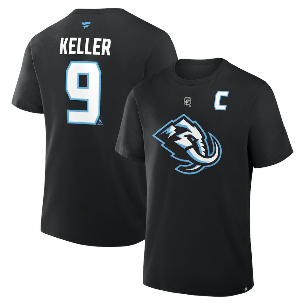 Clayton Keller Utah Mammoth Fanatics Authentic Stack Name & Number T-Shirt Black