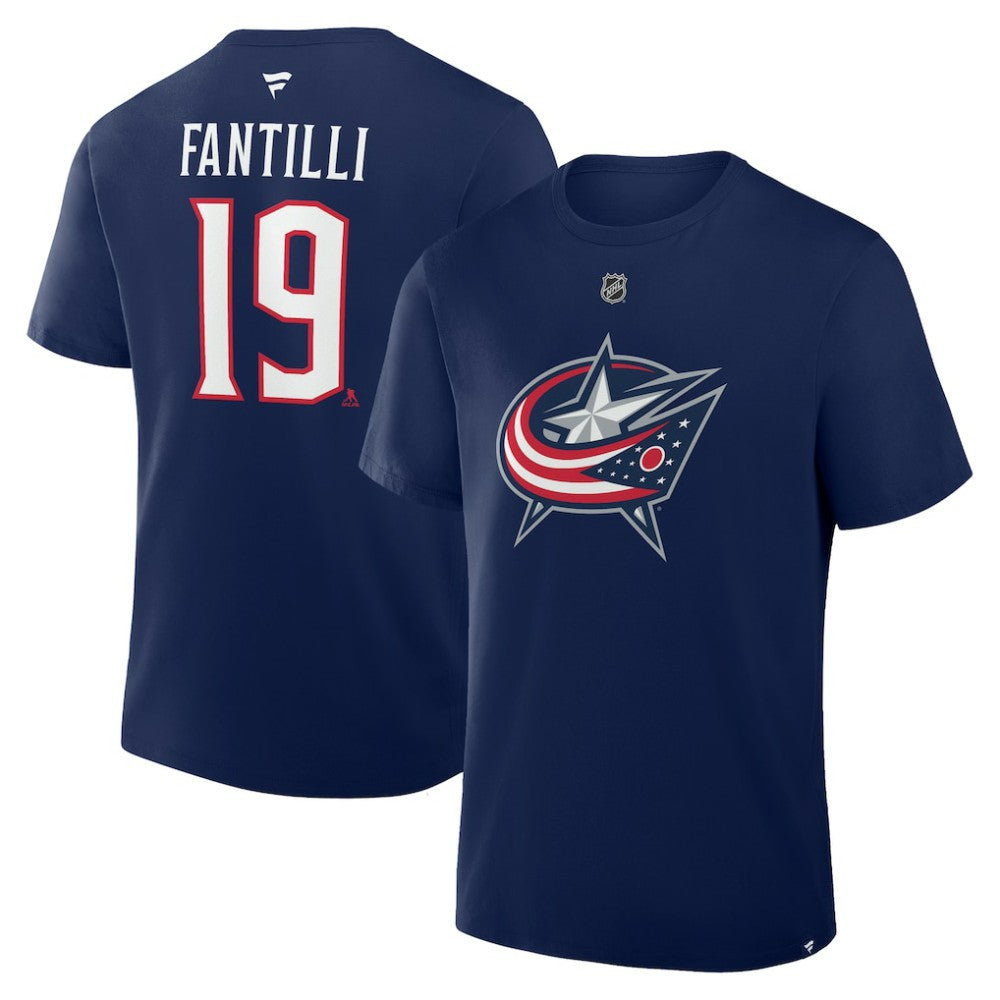 Adam Fantilli Columbus Blue Jackets Fanatics Authentic Stack Name & Number T-Shirt Navy