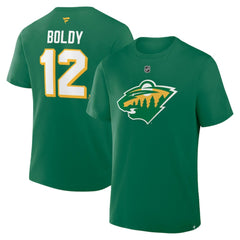 Matthew Boldy Minnesota Wild Fanatics Authentic Stack Name & Number T-Shirt Kelly Green