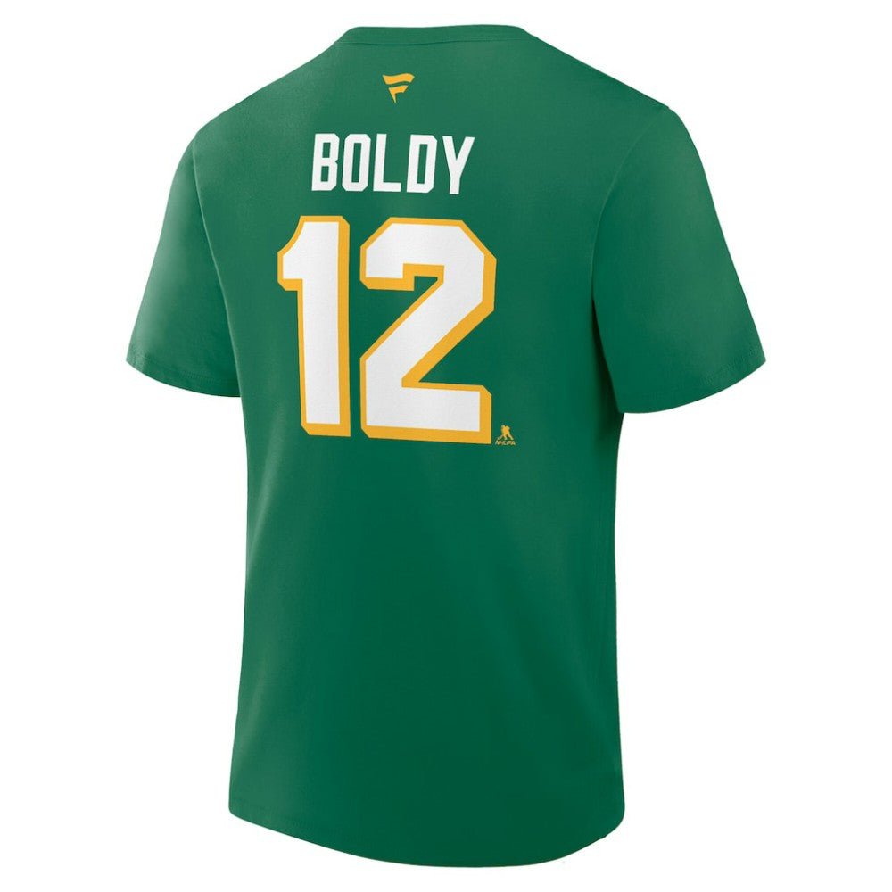 Matthew Boldy Minnesota Wild Fanatics Authentic Stack Name & Number T-Shirt Kelly Green
