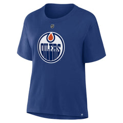 Leon Draisaitl Edmonton Oilers Fanatics Women's Authentic Stack Name & Number T-Shirt Royal