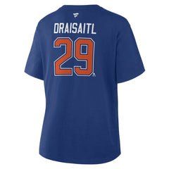 Leon Draisaitl Edmonton Oilers Fanatics Women's Authentic Stack Name & Number T-Shirt Royal