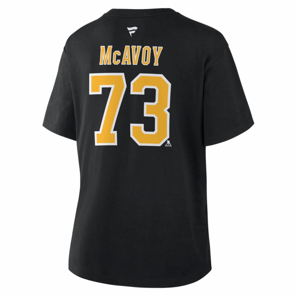 Charlie McAvoy Boston Bruins Fanatics Women's Authentic Stack Name & Number T-Shirt Black