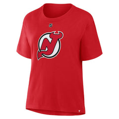 Jack Hughes New Jersey Devils Fanatics Women's Authentic Stack Name & Number T-Shirt Red