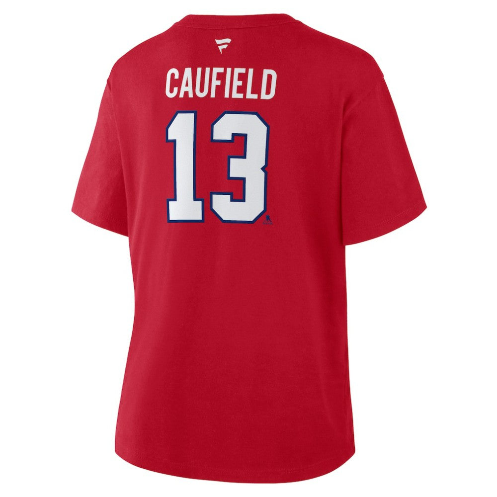 Cole Caufield Montreal Canadiens Fanatics Women's Authentic Stack Name & Number T-Shirt Red