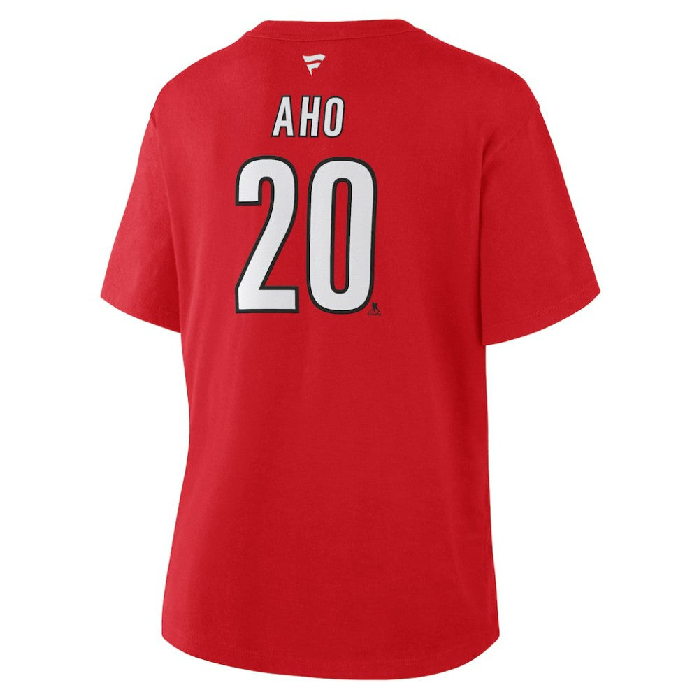 Sebastian Aho Carolina Hurricanes Fanatics Women's Authentic Stack Name & Number T-Shirt Red