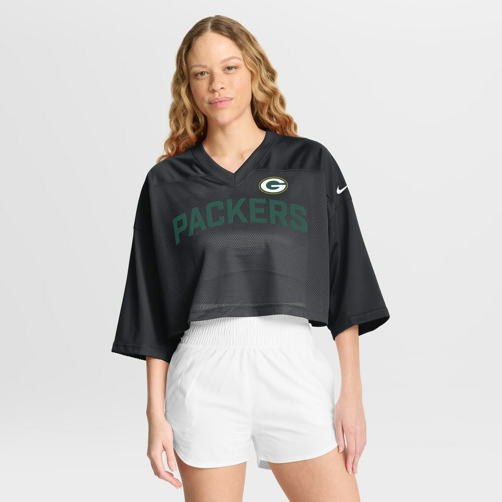Green Bay Packers Women's Primetime Cropped Mesh Dri-FIT Fashion Jersey - Black