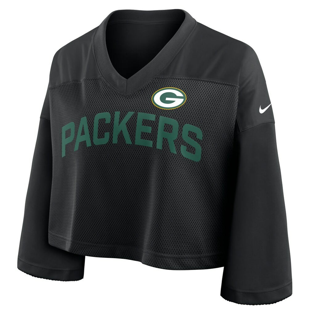 Green Bay Packers Women's Primetime Cropped Mesh Dri-FIT Fashion Jersey - Black