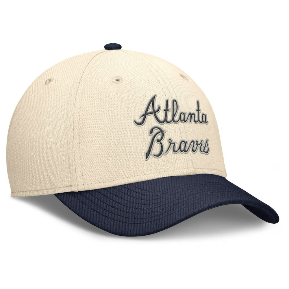Atlanta Braves Statement Rise Performance Flex Hat Natural/Navy | Nike