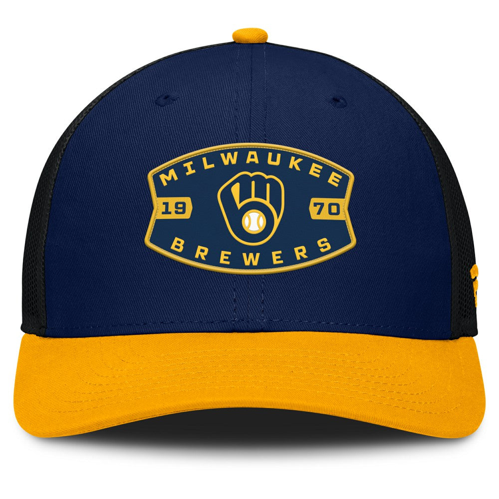 Milwaukee Brewers Cutoff Adjustable Trucker Hat Navy/Gold